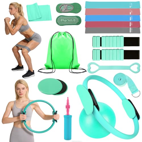 Pilates Kit for Home Workouts – Pilates Equipment Set with Ring, Ball, Resistance Bands, Pilates Accessories, Pilates Essentials Kit for Women, Pilates Sets for Home Exercise - color: Green