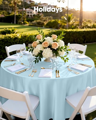 Pureegg Plastic Table Cloth Disposable 8 Pack, 84 Inch Round, Light Blue | Easter Party, Wedding, Picnic, Leakproof & Sturdy, Light Blue, Round Tablecloth - color: Light Blue, size: 84" Round