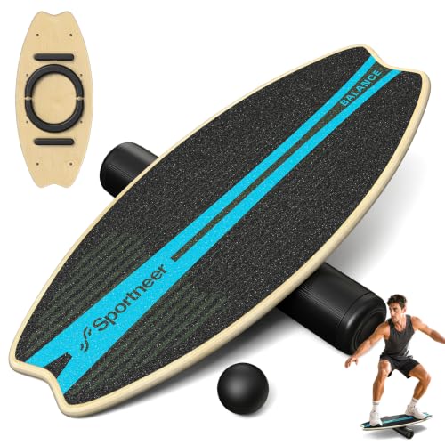 Sportneer Balance Board - 7 Mode Wobble Board with Roller & Ball | 7 Modes Balance Trainer, Adjustable Stoppers for Balance Training, Core Workouts, Stability, Surf Training & Physical Therapy - color: Sky Blue