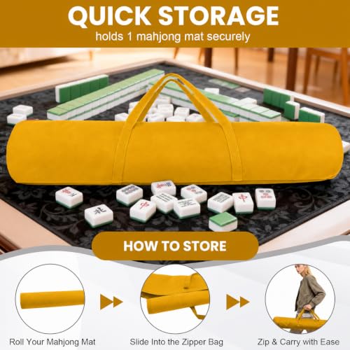 34-Inch Mahjong Mat Bag, Heavy-Duty Canvas Carrying Bag with Center Dual Handles & Smooth Zipper, Fits Mahjong Mat, Racks & Tiles, All-in-One Travel Storage Bag (Yellow) - color: Yellow