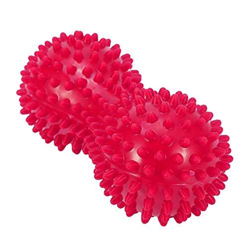 Agatige Double Peanut Massage Lacrosse Ball, Spiky Therapy Ball for Leg Back Shoulder Muscle Release Relief Deep Tissue Massage Yoga Ball(Rose Red) - color: Rose Red
