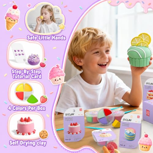 Air Dry Clay Kit -12 Desserts Modeling Clay for Kids Arts and Crafts | Ultra Light & Soft,Safe & Non-Toxic,No-Sticky & Crack,DIY Molding Clay with Sculpting Tools,Party Favors Gifts for Girls Boys - color: #06Purple- Dessert House