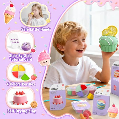 Air Dry Clay Kit -12 Desserts Modeling Clay for Kids Arts and Crafts | Ultra Light & Soft,Safe & Non-Toxic,No-Sticky & Crack,DIY Molding Clay with Sculpting Tools,Party Favors Gifts for Girls Boys - color: #06Purple- Dessert House