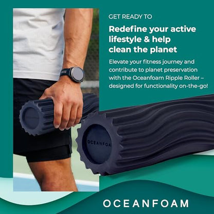 Oceanfoam Ripple Travel Foam Roller (11" x 3.35") Firm Mini Foam Roller for Physical Therapy, Deep Tissue Massage, Back Pain, High Density, Ergonomic Wave Textured, Yoga, Pilates, Exercise (Dark Navy) - color: Dark Navy