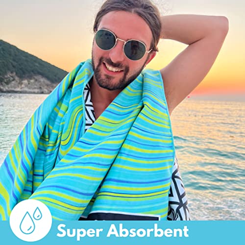 ECCOSOPHY Microfiber Beach Towel - Quick Dry, Sand Free and Oversized 71x35 | Super absorbent, lightweight, swimming, gym, extra large, pool, cruise, camping, yoga, travel, compact, carry bag, vacation - color: Bora Bora
