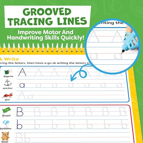 Magic Grooved Writing Practice Books & Kindergarten Workbooks Ages 3-7 | Reusable Handwriting Copybook Set with Disappearing Magic Ink Pens for Preschool Learning