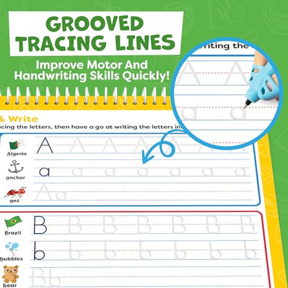 Magic Grooved Writing Practice Books & Kindergarten Workbooks Ages 3-7 | Reusable Handwriting Copybook Set with Disappearing Magic Ink Pens for Preschool Learning