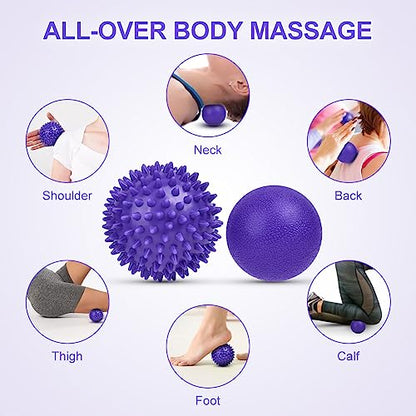 URAQT Spiky Massage Ball Set, 2 Pack Physical Therapy Massage Balls, Hard Lacrosse Ball & Spiky Massage Ball for Myofascial Release and Trigger Point Deep Tissue Massage (Purple) - color: 2pcs-purple