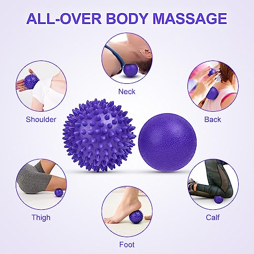 URAQT Spiky Massage Ball Set, 2 Pack Physical Therapy Massage Balls, Hard Lacrosse Ball & Spiky Massage Ball for Myofascial Release and Trigger Point Deep Tissue Massage (Purple) - color: 2pcs-purple