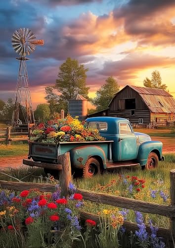 Fall Truck Diamond Art Kits for Adults, Farmhouse Diamond Painting 12X16 In | Easy 5D Diamond Art Kits, Round Dots Full Drill, DIY Diamond Painting Kit for Adult Beginners, Home Wall Decor Gifts - color: Country 05