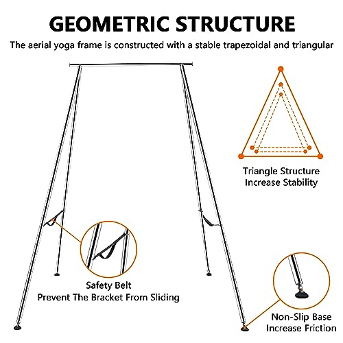 TECSPEC 9.6 FT/115.3 Inch Adjustable Height Aerial Yoga Frame & Hammock, Professional Swing Stand with 18 FT/33FT Aerial Silk, 550lbs Max Capacity - color: Light Purple