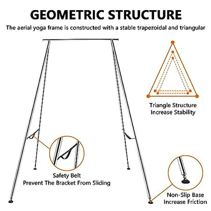 TECSPEC 9.6 FT/115.3 Inch Adjustable Height Aerial Yoga Frame & Hammock, Professional Swing Stand with 18 FT/33FT Aerial Silk, 550lbs Max Capacity - color: Light Purple