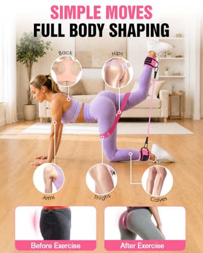 Resistance Bands Set – Resistance Band and Adjustable Ankle Exercise Bands with Cuffs Great Equipment for Training, Working Out, Yoga,Home Gym with Training Guidance & Carry Bag,Set of 8 - color: Pink