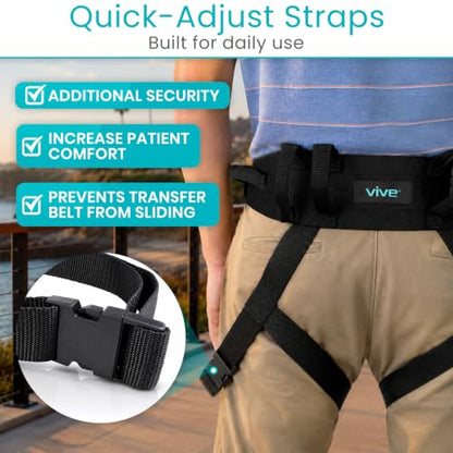 Vive Transfer Belt with Leg Loops - Medical Nursing Safety Gait Assist Device - Bariatrics, Pediatric, Elderly, Occupational and Physical Therapy - Long Strap and Quick Release Metal Buckle - 52 Inch - style: Transfer Belt With Loops