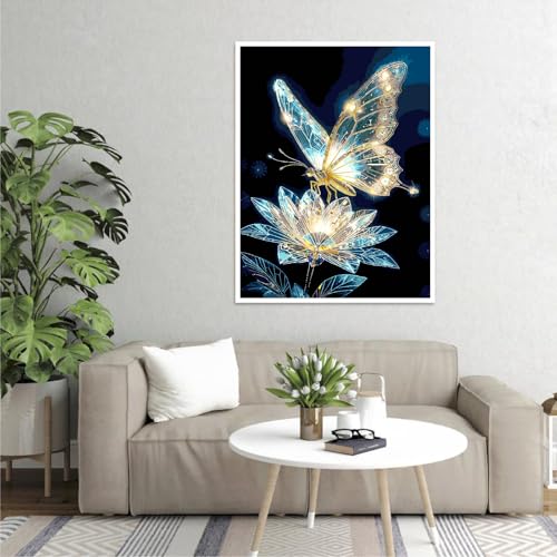 Paint by Numbers Kit for Adults,Crystal Butterfly Paint by Number 16x20 In | Paint by Number for Beginner,Adult Paint by Number,HD Color Canvas,DIY Tool Kits,Stress Relief Craft,Great Gift,Without Frame - color: MT6281