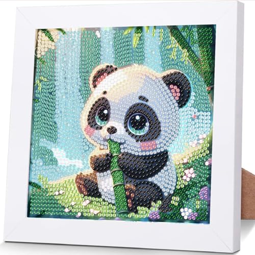 ajepon Panda Diamond Art Kits for Kids with Frame - Panda Diamond Art for Kids Ages 8-12, Animal Gem Painting Kits for Kid with Beautiful Package for Gift Home Wall Decor (7x7inch) - color: CC489