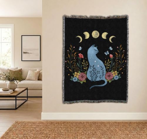 Pure Country Weavers Cat On The Hill by Episodic Drawing - Gift Tapestry Throw Blanket Woven from Cotton - Made in The USA (72x54) - color: Cat on the Hill, size: 72x54