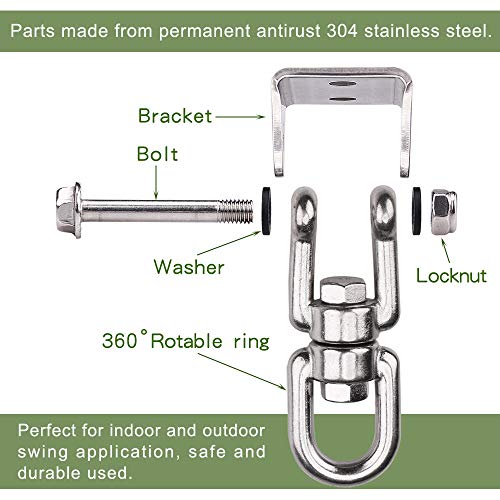 2 Pack Heavy Duty 360° Swivel Swing Hanger, Stainless Steel Hammock Hook for Ceiling Wooden Swing Set Bracket, Punching Bag Hanger for Playground Gym Rope Hammock Chair Swing, 1200 Lb Load - style: 2 Pack with Snap Hook