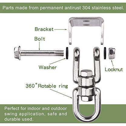 2 Pack Heavy Duty 360° Swivel Swing Hanger, Stainless Steel Hammock Hook for Ceiling Wooden Swing Set Bracket, Punching Bag Hanger for Playground Gym Rope Hammock Chair Swing, 1200 Lb Load - style: 2 Pack with Snap Hook