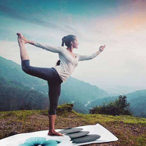 QiyI Hot Yoga Towel with Grip Dots, Non Slip, 70"x26", Blue White Flowers - color: Pebbles & Blue White Flowers, size: 70"x26"