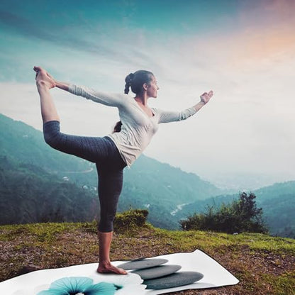QiyI Hot Yoga Towel with Grip Dots, Non Slip, 70"x26", Blue White Flowers - color: Pebbles & Blue White Flowers, size: 70"x26"