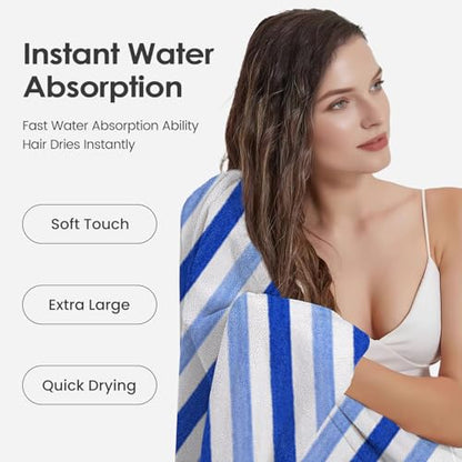 JML Bath Towels, Pack of 4, 30"x60", Large, Cabana Stripe Blue - color: Cabana Stripe Blue, size: 4 Pack (30 in x 60 in)