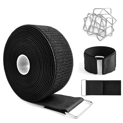2" x16ft Hook and Loop Straps with Metal Buckles, Molle Cable Straps, Adjustable Fastening Cinch Strap, Reusable Nylon Securing Cord Ties, 2 inch Wide, Black with 10 Buckles - color: 2"x16ft, 10 Buckles