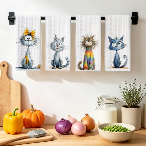 4 Pcs Funny Cat Kitchen Towels, Cute Cats Gifts Reusable Hand Towels-01 - color: Multi 1616