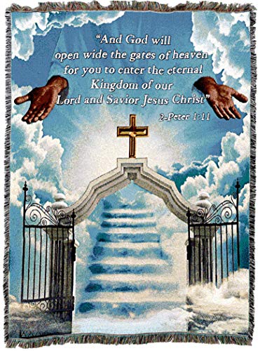 Heaven's Gate 2 Blanket - God Will Open Wide The Gates of Heaven - Scriptures 2 Peter 1:11 Blanket - Sympathy Bereavement Gift Tapestry Throw Woven from Cotton - Made in the USA (72x54) - color: Gate 2, size: 72" x 54"
