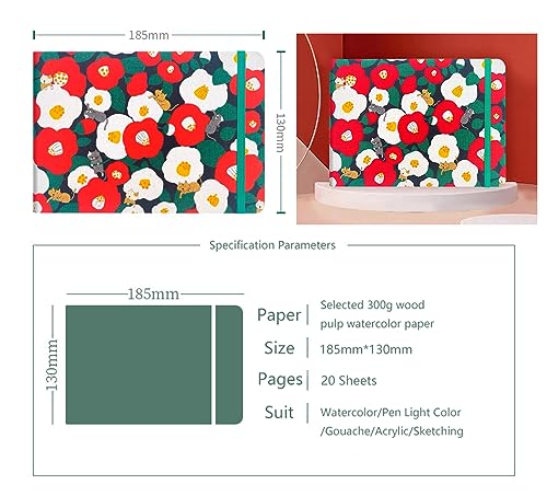 Handmade Watercolor Journal, 7.6x5.3'', 140lb/300gsm, Cold Press, 20 Sheets/40 Pages,Sketchbook,Travel Notebook, Suit for Watercolor/Pen Light Color/Gouache/Acrylic/Sketching - color: Journal Red, size: 7 x 5''