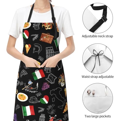 Art Apron with Pocket for Women Men | Kitchen Aprons Chef Apron for Cooking Baking BBQ Painting Gardening - color: Funny Pizza