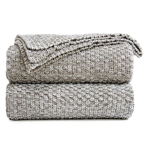 Longhui bedding 소파용 니트 담요, 부드럽고 아늑한 세탁기 세탁 가능한 100% 면 소파 담요, 무거운 1.1kg(2.5파운드) 무게, 세탁 가방 포함, 그레이 및 화이트 - color: 회색., size: 51" x 63", Standard