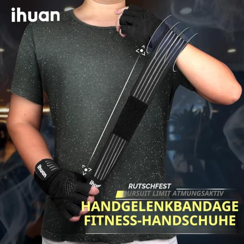 ihuan Ventilated Weight Lifting Gym Workout Gloves with Wrist Wrap Support for Men & Women, Full Palm Protection, for Weightlifting, Training, Fitness, Hanging, Pull ups - color: Black, size: X-Large