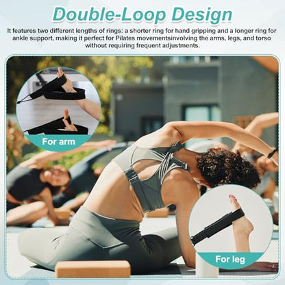 Pilates Double Loop Strap, D-Ring Padded Fitness Strap Pilates Handle Exercise - color: Gray