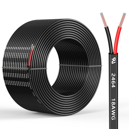 18 Gauge 2 Conductors 100FT Electrical Wire, Flexible Low Voltage PVC Copper Clad Aluminum Extension Cord for Car Speaker Wire, Car Lighting, LED Wire, Outdoor Lighting, Residential Wiring, 12V/24V DC - size: 100FT, style: 18AWG