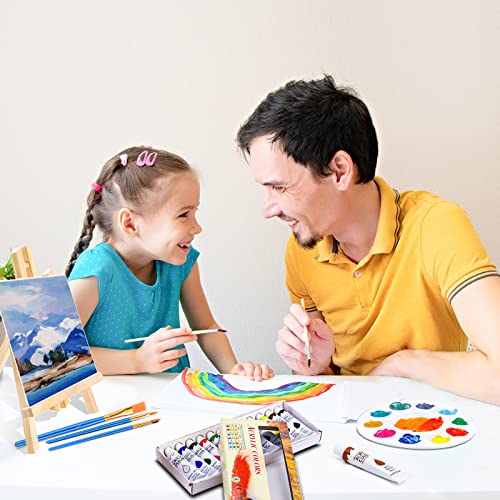 ESRICH Acrylic Paint Canvas Set, 52 PCS Painting Supplies Kit | 2 Wood Easel, 2 * 12 Colors, 20 Brushes, Circular Canvas, Paint Kit for Kids, Students, Artists and Beginner - color: 24Color, size: 52pack