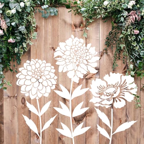 Large Flower Stencils for Walls 14inch Floral Stencils for Wood Fence | Reusable Rose Hibiscus Daisy Sunflower Stencil for Painting on Furniture Fabrics DIY Decor - style: Flowers