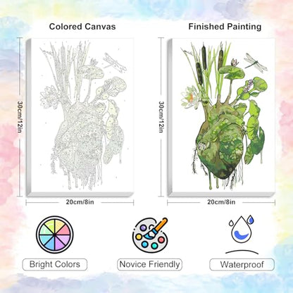 Yezavesu Framed Paint by Numbers Kit for Adults Beginner & Kids Ages 8-12, Heart Paint by Numbers with Frame, DIY Number Painting for Adults Abstract Green Plant for Home Wall Decor Gift 8X 12 inch | With Frame Canvas 8x 12 inch, DIY Acrylic Painting by N