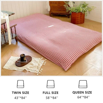 Red Gingham Japanese Floor Mattress Futon Cover, Full - color: Red Gingham, size: Full
