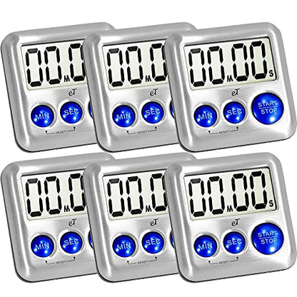 Elegant Digital Kitchen Timer Stainless Steel - Loud Alarm - Model Plumbery - color: Plumberry 6-pack