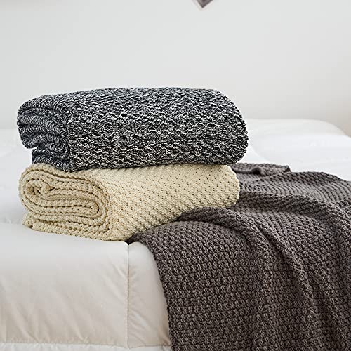 Longhui bedding 소파용 블랙 니트 담요, 부드럽고 아늑한 세탁기 세탁 가능한 100% 면 소파 담요, 무거운 1.1kg(2.5파운드) 무게, 세탁 가방 포함, 블랙 앤 화이트 - color: 2-블랙., size: 51" x 63", Standard