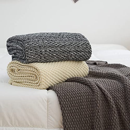 Longhui bedding 소파용 블랙 니트 담요, 부드럽고 아늑한 세탁기 세탁 가능한 100% 면 소파 담요, 무거운 1.1kg(2.5파운드) 무게, 세탁 가방 포함, 블랙 앤 화이트 - color: 2-블랙., size: 51" x 63", Standard