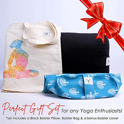 Y O GAYO Yoga Bolster - Made with 100% Cotton, Yoga Pillow Set Includes Extra Washable Cover and Carry Bag - color: Travel Size (18 x 11 x 6.5 in)