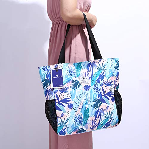 ESVAN Original Floral Water Resistant Large Tote Bag Shoulder Bag for Gym Beach Travel Daily Bags Upgraded - color: [A] Floral Leaf