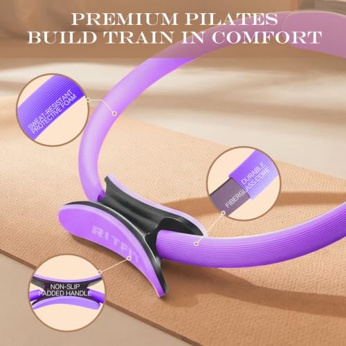 RitFit Pilates Ring 14 Inch Magic Fitness Circle for Inner Thigh Toning | Bonus Workout Guide & Storage Bag Included, Lightweight & Portable, Pilates Yoga Full Body Toning - style: Purple Kit