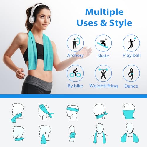 Cooling Towels - 5 Pack Gym Towels, Gym Towel for Working Out, Yoga Towel | Microfiber Breathable Mesh Fabric, Large Size: 40"L × 12"W, Reusable & Easy To Clean, Equipped With Waterproof Storage Pouch - color: Light Blue/Green/Dark Blue/Black/Grey