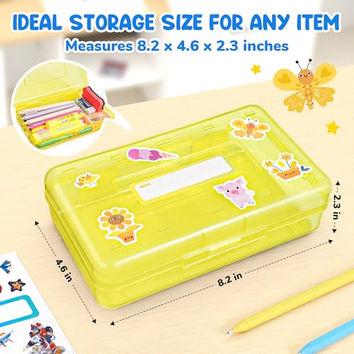 GAMENOTE Plastic Pencil Box with Personalized Sticker,Kid Hard Pencil Case with Snap-tight Lid,Small Art Craft Storage Containers,School Supplies Box for Boys,Girls (Yellow) - color: Yellow