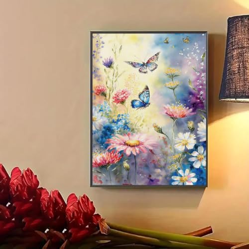 WUDWL Flower Diamond Art Kits for Adult Diamond Painting Kits for Adults | Butterfly and Flower DIY Diamond Painting Kits 5D Diamond Dots Gem Art Crafts with Tools,Round Full Drill 12x16inch - color: DP04742