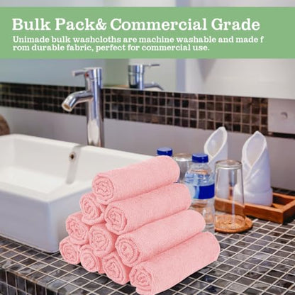 UNIMADE Washcloths Bulk 100 Pack Face Towels, Highly Soft Wash Cloths | Hand Towels, Fast Drying Multi-Purpose Microfiber Cleansing Cloths for Bathroom, Hotel, Spa, and Salon Pink (12" x 12") - color: Pink, size: 100Pack