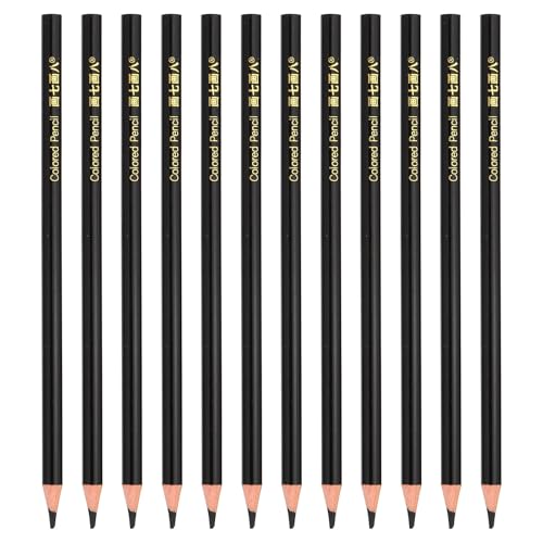 PATIKIL Black Colored Pencils Set,12 Pcs Oil Color Pencils Wooden Coloring Drawing Pencil for Artists Art Painting - color: Black